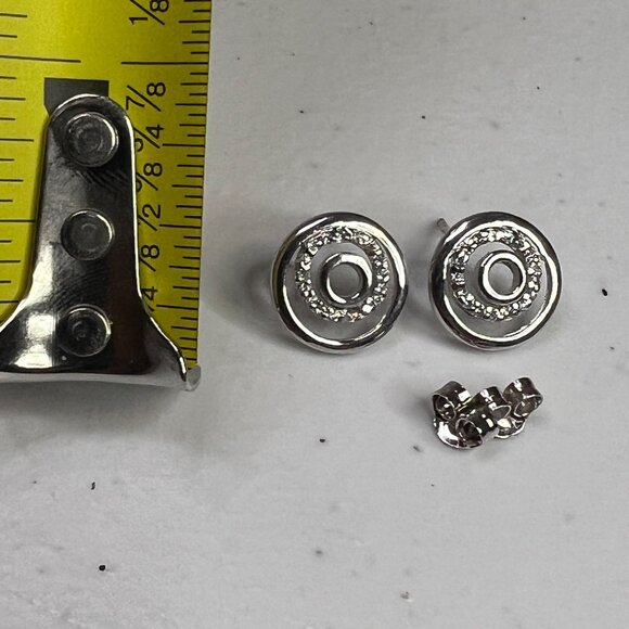 Silver-Tone Circular Stud Earrings With Sparkling Detailing - Picture 6 of 7